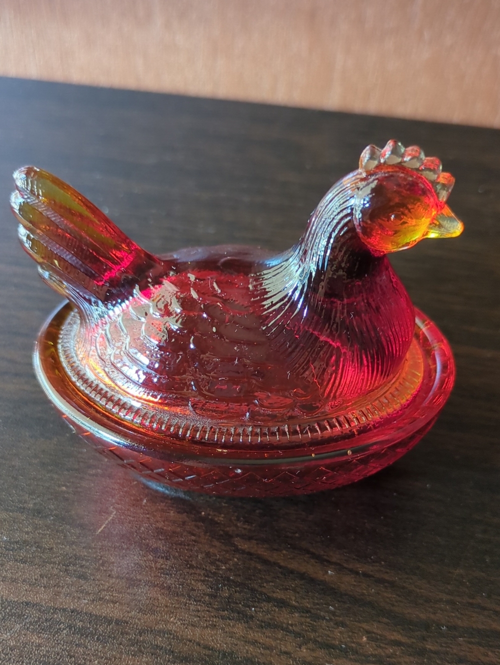 Vintage Red Glass Hen On Nest Covered Dish - Decorative Home Accent - Picture 3 of 4